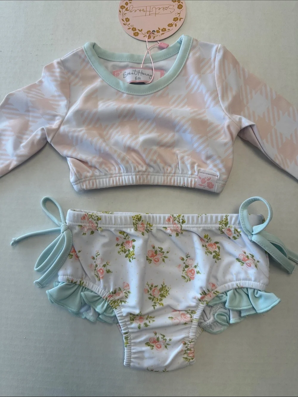 Sweethoney Two Piece Floral Rashguard Bikini NEW 6m